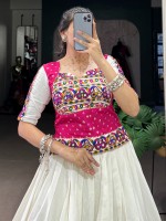 White Pure Cotton Navratri Lehenga Choli